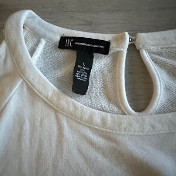 INC International Concepts Cols Shoulder  LS Sequin embellished Top White L EUC - Picture 5 of 6